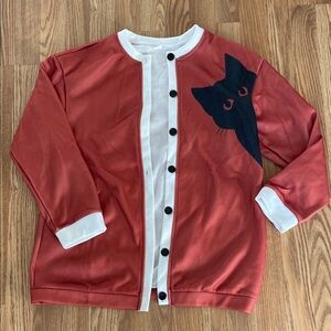 Red Cardigan with Black Cat Design
